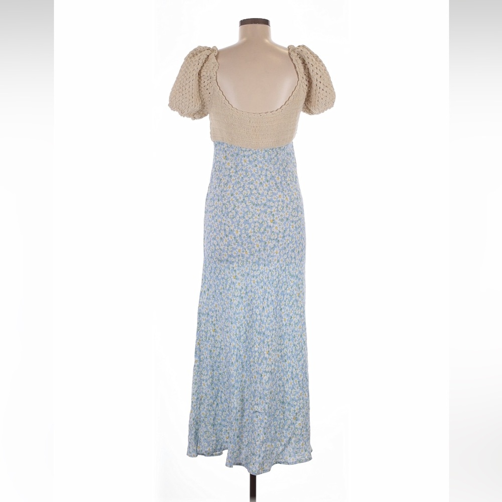 Rixo London Sardinia Crochet Knit Floral Maxi Dress in Cream and Light Blue - Picture 3 of 10